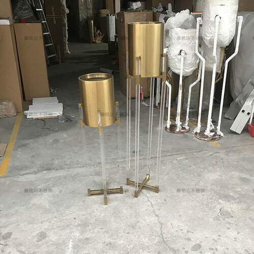 属亚克力力花架复合材金质花架方形亚YZG克花架桶电镀拉丝金色花