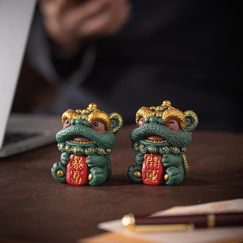 创意萌狮开运富摆件舞狮可醒饰爱暴石狮子20240818一对家居桌面装