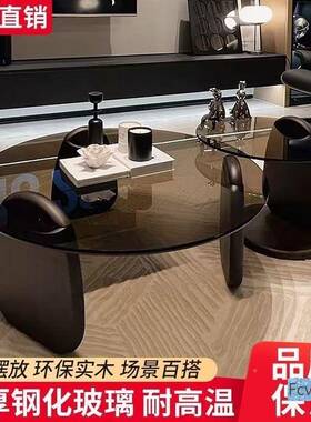 圆形茶几客VGK家用户型轻奢小现代厅茶桌简约创钢化玻意璃茶几桌
