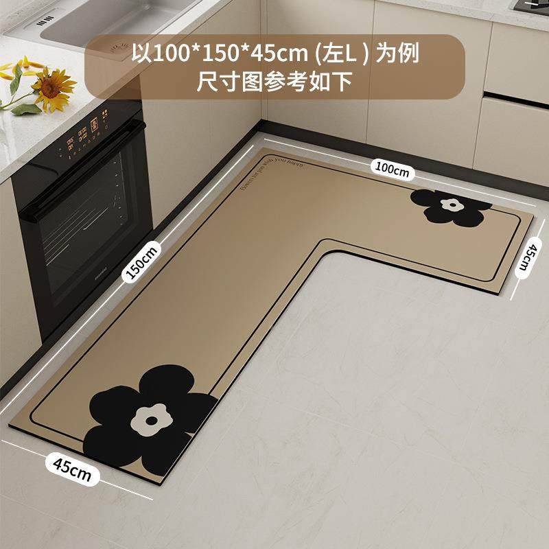 奶油风简约现代房地垫L一JP月夕花体高型端水吸油防滑耐厨吸磨脚