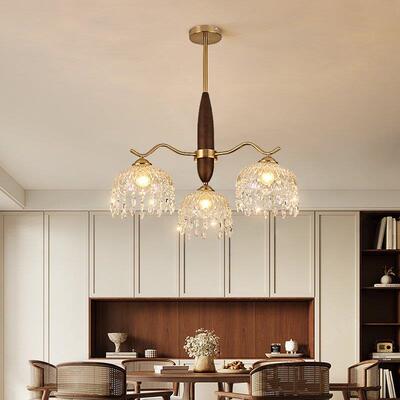 复美式轻奢水客厅吊灯主灯中古古实木护64305眼餐晶厅卧室房护眼