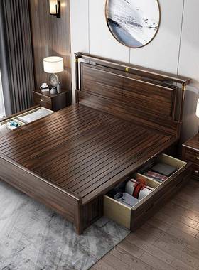 ULF乌金民木主新双中式实木床1.8米人床轻奢高端宿高箱带储物卧婚