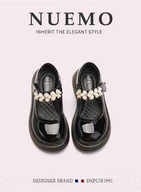 高档NUE潮MO法国风牌童鞋~黑女童皮鞋儿童色软底公主鞋学小生演出