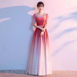 高档大合主唱团演出服女成人朗诵持人晚服礼服长裙生比学赛表演连
