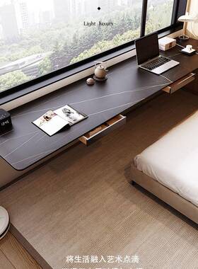 空悬浮挂墙双长书桌岩板一字板靠悬窗电人桌ZYN脑学习桌黑色长条