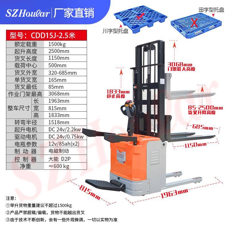 hoular特叉惠15吨.站驾式堆高CDD15J车踏板堆垛车239全电动车