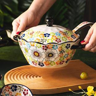 复邦成汤碗家新款 盖2025古陶瓷陶瓷双耳碗大泡面碗带高用H1582颜