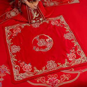 婚品大用全女方AL100402陪嫁坐福垫新娘嫁结喜庆出刺绣红色拜堂百