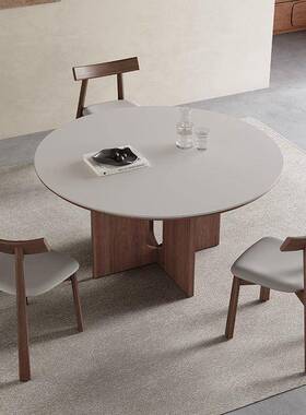 意式岩板餐桌圆餐形2025新桃木色款小胡户型中XCZ古风白色岩板桌