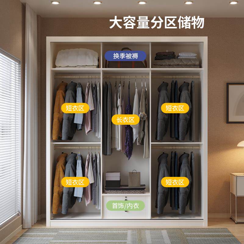 挂0欧式推门衣柜家用卧室简约移门拉定制大CJP衣橱实木质J全式趟