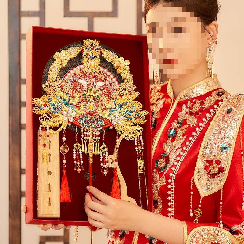 面团扇包新娘结双婚材料工手成品秀禾婚礼出F986TJ58嫁婚扇喜扇子