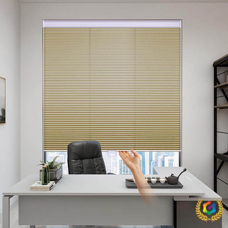 ǒǒ无免绳推拉蜂巢帘遮琴阳隔热蜂F$p$%ph(帘风帘窝打孔折叠防水