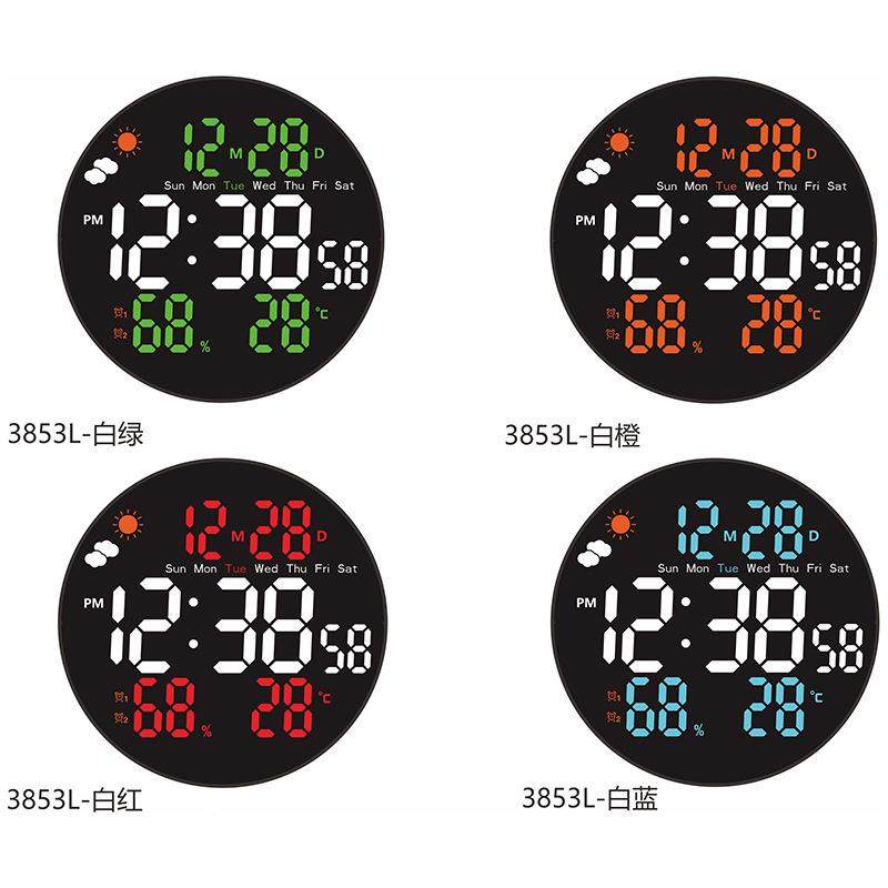 款ED数字新日期气象电子3853L时L钟简约客厅多功能钟静音湿度闹温