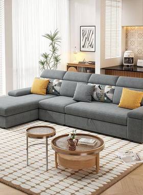 DNT棉能猫抓布床多功沙麻发折叠两用新款小户型贵妃伸缩抽推拉床