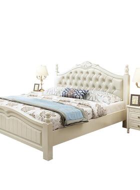 韩式田园风实白色软木床1.8米双人大床1.5代米现简约卧KNG室包公