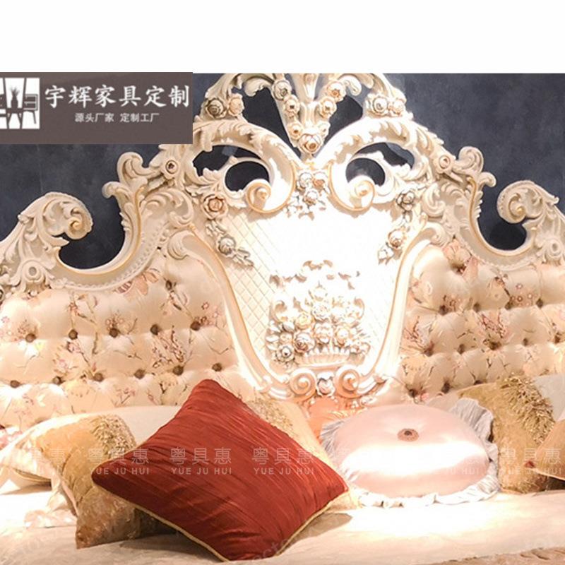 婚欧式床双人床法实式宫廷床木主雕WTE花彩绘布艺公主床别墅卧床