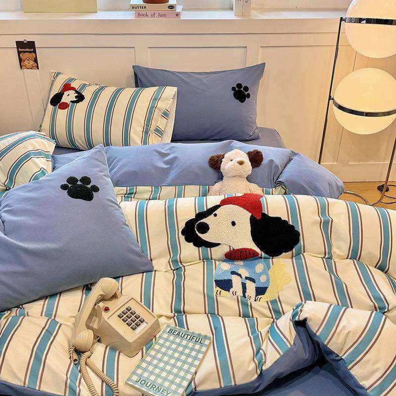 卡通暖可爱棉四件套冬季JY磨毛保纹小狗床品套条件纯棉床单全被套