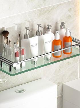 天台不华莲置物架浴免打孔304锈钢厕MFL5236卫生间室壁挂式所玻璃