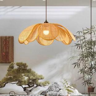 餐厅灯吊日式 编织民宿编房间卧室客厅灯藤花瓣875创意个风性原木
