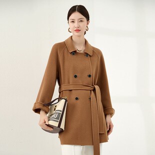 100纯山羊绒大衣短款2024年新款斗篷宽松双面纯羊绒毛呢外套女装