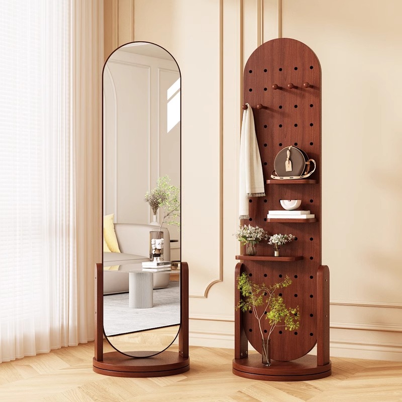 旋转穿衣镜家用全身镜挂衣架一体衣帽架洞洞板镜子女生卧室落地镜