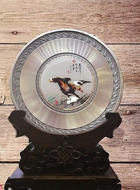 锡圆盘志在千里办公室书房桌摆件高档送领导礼品寓意马装饰家居