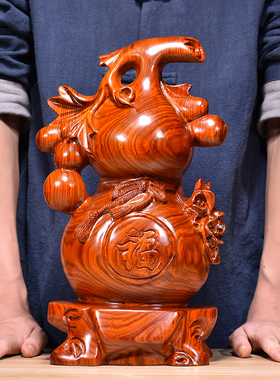 花梨实木质雕刻葫芦摆件大号红木家居客厅电视柜装饰工艺品