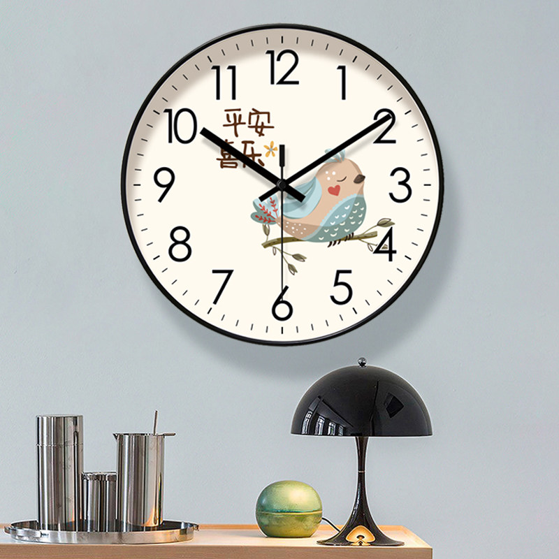 易普拉6428事事如意时钟客厅钟表卧室挂钟创意挂表圆形静音电波钟