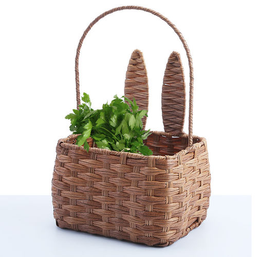 仿藤编手提花篮手工编织野餐篮小兔子收纳筐挂篮草编礼品水果篮子