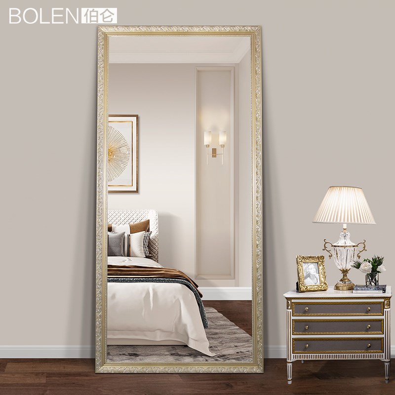 伯仑穿衣镜欧式实木落地镜子带支架家用全身镜壁挂式卧室试衣镜