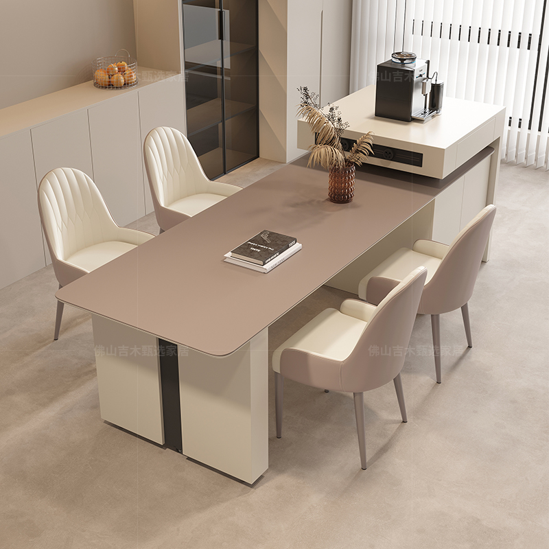 意式现代餐桌岛台一体家用可伸缩小户型简约岩板中岛台餐桌椅组合