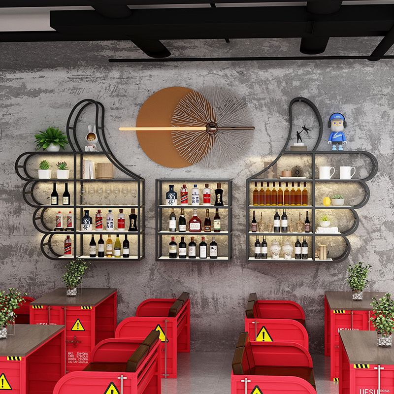 新款酒吧台酒柜置物架壁挂餐厅创意墙上红酒架展示架发光铁艺酒架