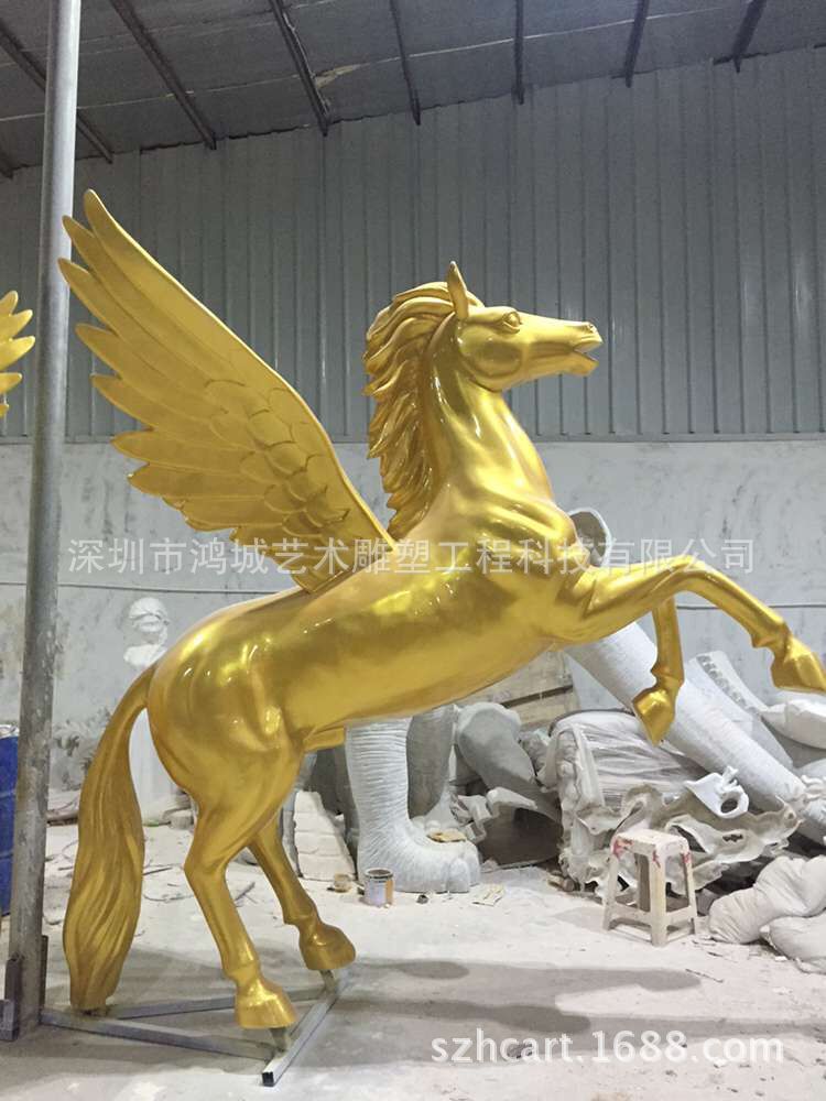 玻璃钢动物雕塑 广场雕塑飞马 高3.5米 玻璃钢景观雕塑马