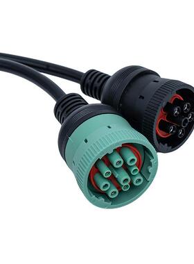 OBD1配6母头转头康明42638斯9+6P母头灰色绿卡色双车诊断线束件