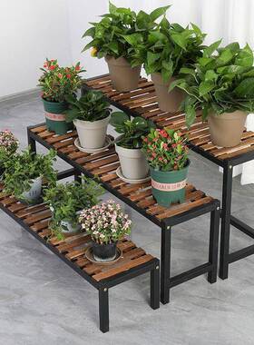 OIF实木铁花艺阳物台花放架落地式客厅阶梯多层置架多肉盆架植物