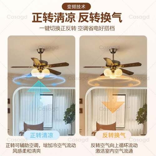 中古风音525客厅风扇灯复古静胡桃木纹大厅主全光厅谱护灯眼餐灯c