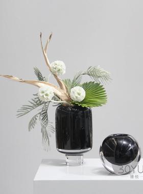 现代艺简约奢轻黑色璃花瓶民宿样板间创意客厅博XY77006琉古架花