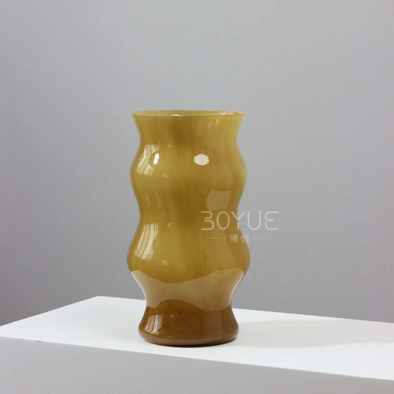中古风手工琉璃波浪形花瓶