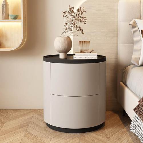 意极简椭PS-T119筒圆形床头柜实木烤漆床边式柜约奶油风卧室设简