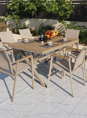 外塑桌椅组合户庭院花园烤露天防水木长桌烧桌防腐木阳台92624外摆餐桌