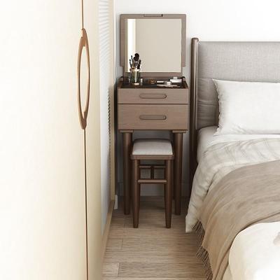 化妆桌实木妆台迷你卧室床MQA梳头柜现化台简约代小妆型翻盖冬木