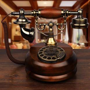 欧式仿古插实木老电话机复卡古旋转式家用无线联通电信座LBI机带