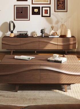 实木茶几电视柜组式合客厅家用古古法中66314风胡桃色木纹实木茶