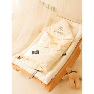 包被婴儿初纯HMK棉a类新生生儿10月外份宝产房抱被秋宝冬季出厚款