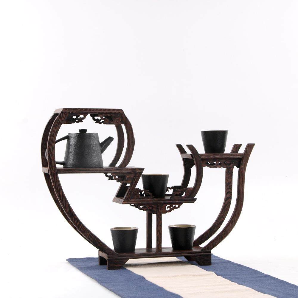鸡翅木实式木小型博古架中多宝阁置紫砂壶茶架子物具BGJ架摆件展