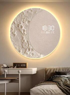 月电玄子钟圆形装饰画卧球室壁关发光灯万年历时QJY钟挂画餐厅钟
