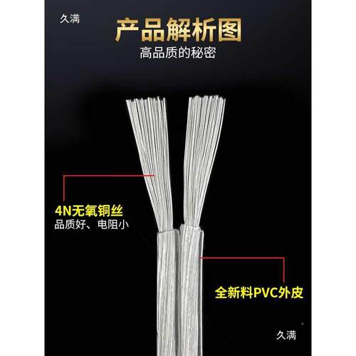 电线软线透明VBR5平行线2芯0HGO.5/0.75/1/1.平方l灯ed线电源线