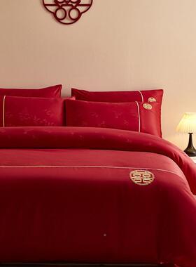 舒高端HVZ新影款亲肤适水洗棉提花婚庆四件套竹-囍亲肤适浪舒漫