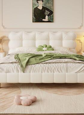 法式奶油风泡芙床床现主代简约卧白色DYV网女孩皮双人实木红床