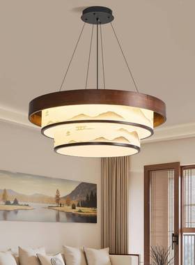 新中式客吊灯层宋代美学复古布艺山厅水画餐厅灯厅80708中式实木
